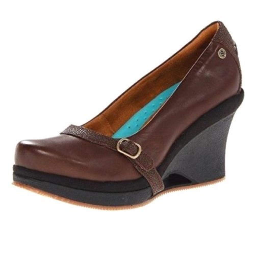 Mozo Brown Leather Wedge Mule Comfort Size 10.5